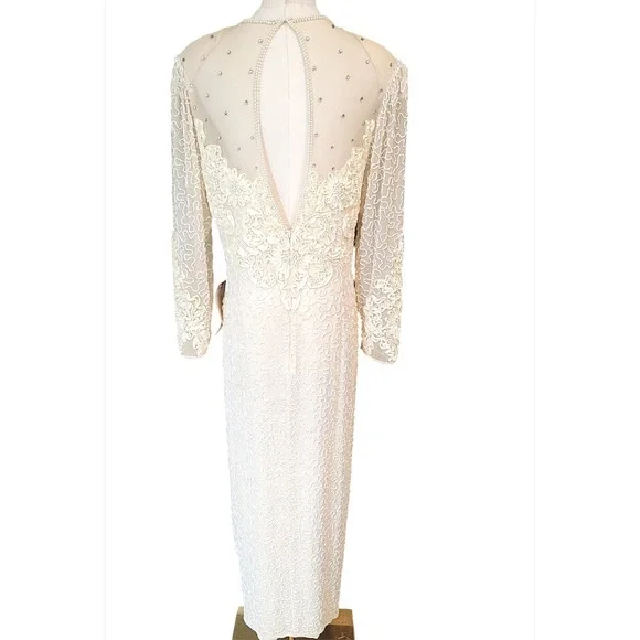 Vintage Alyce Designs Beaded Embellished Gown Long‎ Sleeve Formal Dress